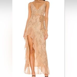 Elegant Peach/Beige & Black Lace Dress - Privacy Please Esperanza Gown